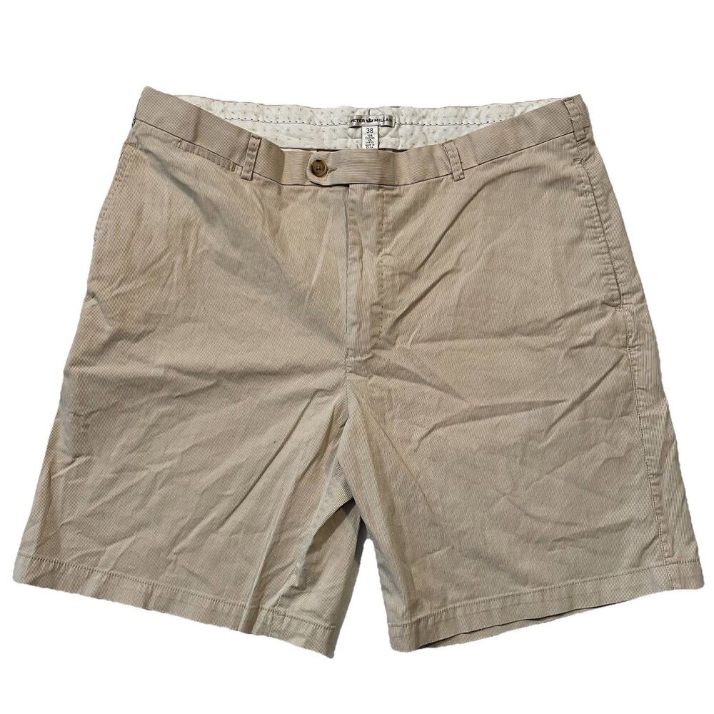 Peter Millar Shorts Mens 38 Khaki Striped Featherweight Golf Performance Preppy